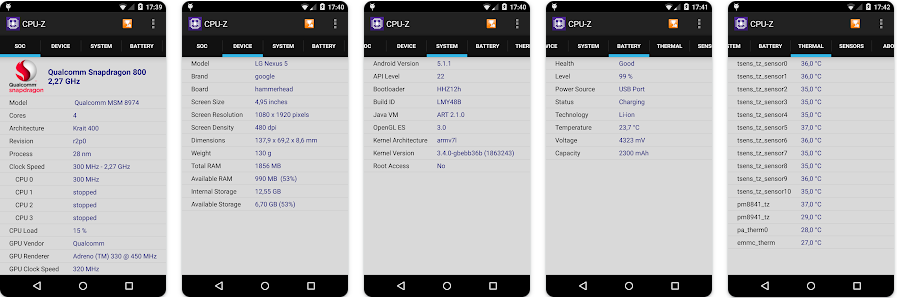 手机/CPU信息检测：DevCheck Device & System Info v5.49 + Device Info System & CPU Info v3.3.9.7 + CPU-Z v1.51 + Device Info HW+ v5.19.0 + CPU X - Device & System info v3.8.7 + Device Info - View phone info v2.9.6.3 + My Device Pro v3.1.0